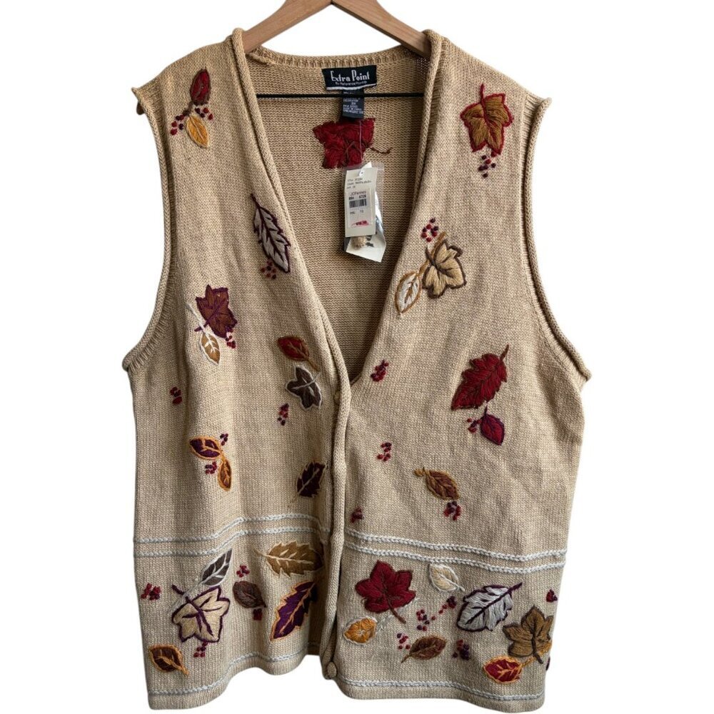NWY Vintage Fall Thanksgiving Earthy Sweater Vest Size 3X Plus Extra Point